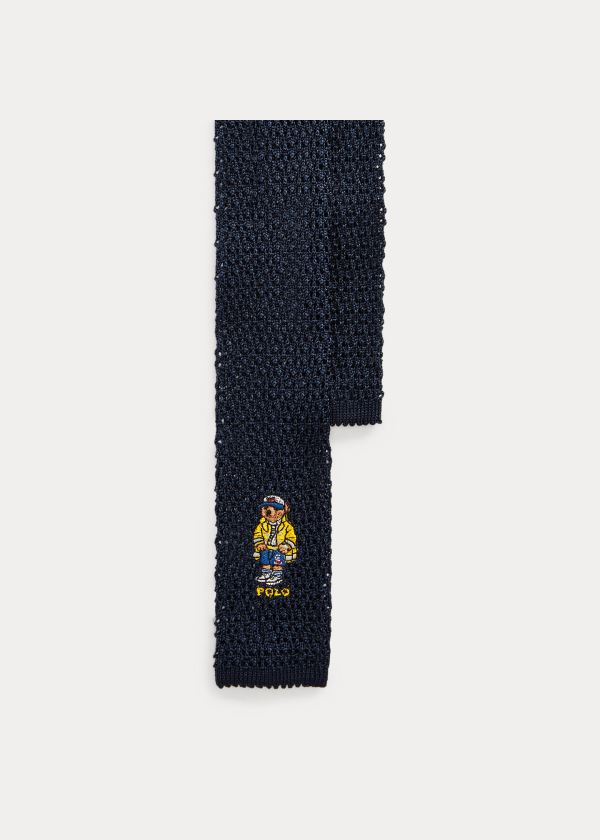 Krawaty Ralph Lauren Nautical Bear Knit Silk Tie Męskie Granatowe | ZCHO1658