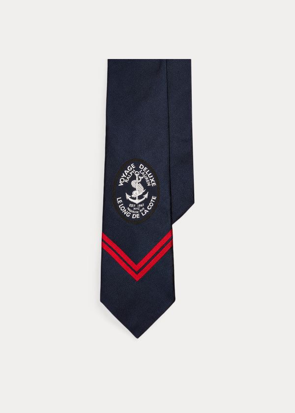 Krawaty Ralph Lauren Nautical Silk Tie Męskie Granatowe Czerwone | PUBE2845