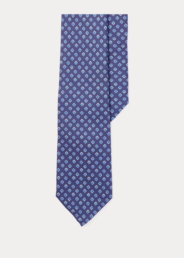 Krawaty Ralph Lauren Neat-Print Silk Narrow Tie Męskie Granatowe | ZFAI6190