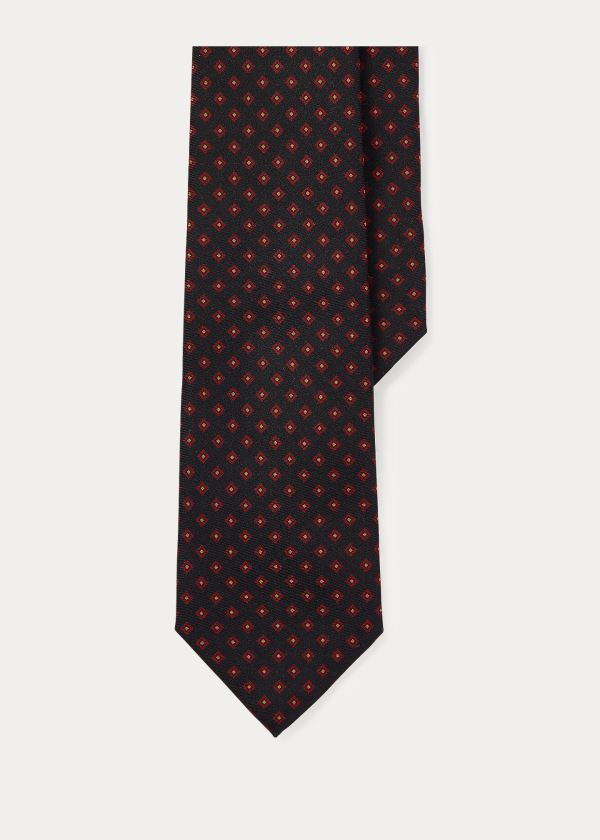 Krawaty Ralph Lauren Neat-Print Silk Narrow Tie Męskie Czarne | YZFN3475