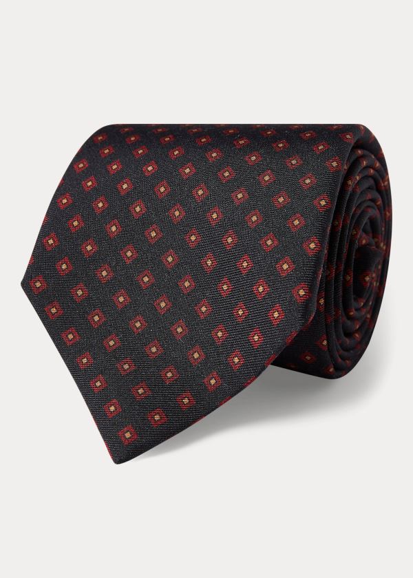 Krawaty Ralph Lauren Neat-Print Silk Narrow Tie Męskie Czarne | YZFN3475