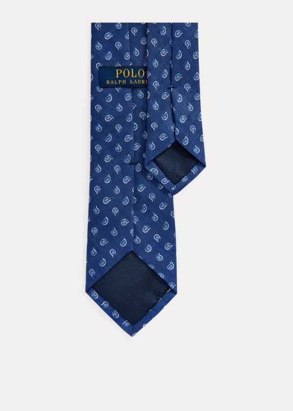 Krawaty Ralph Lauren Pine-Print Linen Narrow Tie Męskie Granatowe | VWHV7130