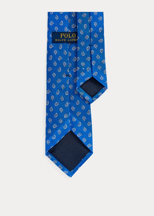 Krawaty Ralph Lauren Pine-Print Linen Narrow Tie Męskie Królewski Niebieski Niebieskie | RLZB1146