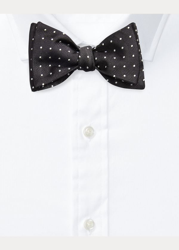 Krawaty Ralph Lauren Polka-Dot Silk Repp Bow Tie Męskie Czarne Białe | TLWR0088