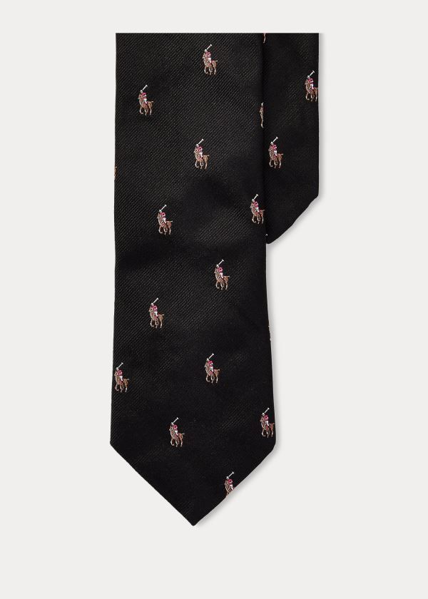 Krawaty Ralph Lauren Polo Player Silk Narrow Tie Męskie Czarne | EQDZ1556