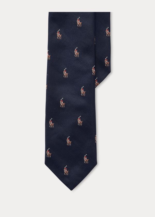 Krawaty Ralph Lauren Polo Player Silk Narrow Tie Męskie Granatowe | AEKO0207