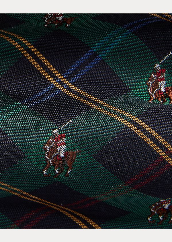 Krawaty Ralph Lauren Polo Player Tartan Narrow Tie Męskie Zielone Złote | GKUO4313