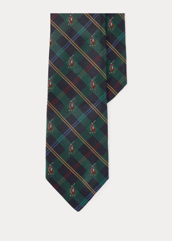 Krawaty Ralph Lauren Polo Player Tartan Narrow Tie Męskie Zielone Złote | GKUO4313