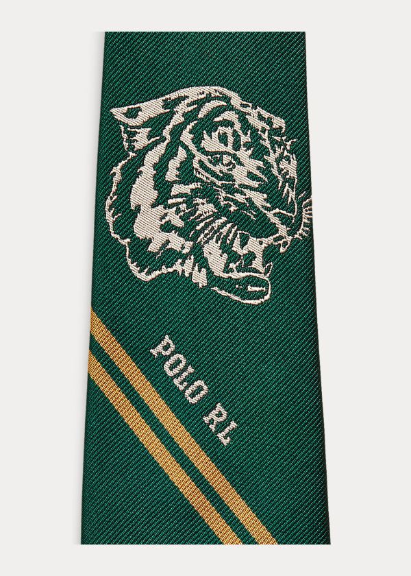 Krawaty Ralph Lauren Polo Tiger Silk Tie Męskie Zielone Złote | BPRV5749