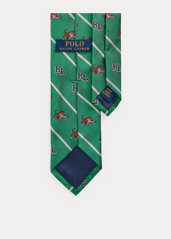 Krawaty Ralph Lauren RL Tiger Silk Narrow Tie Męskie Zielone | QXLN0782