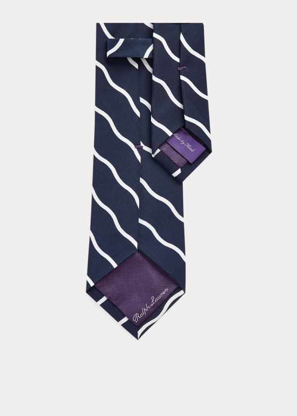 Krawaty Ralph Lauren RL Waves Silk Tie Męskie Granatowe | EJNM7682