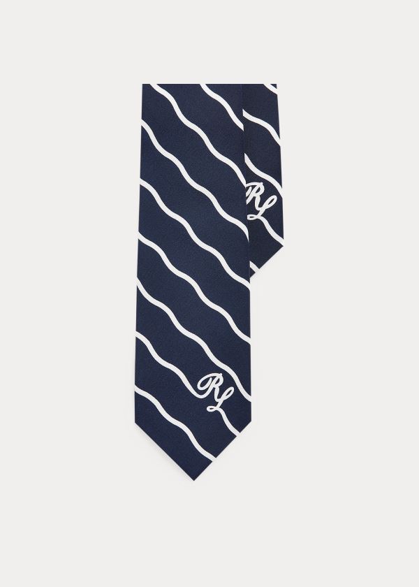 Krawaty Ralph Lauren RL Waves Silk Tie Męskie Granatowe | EJNM7682