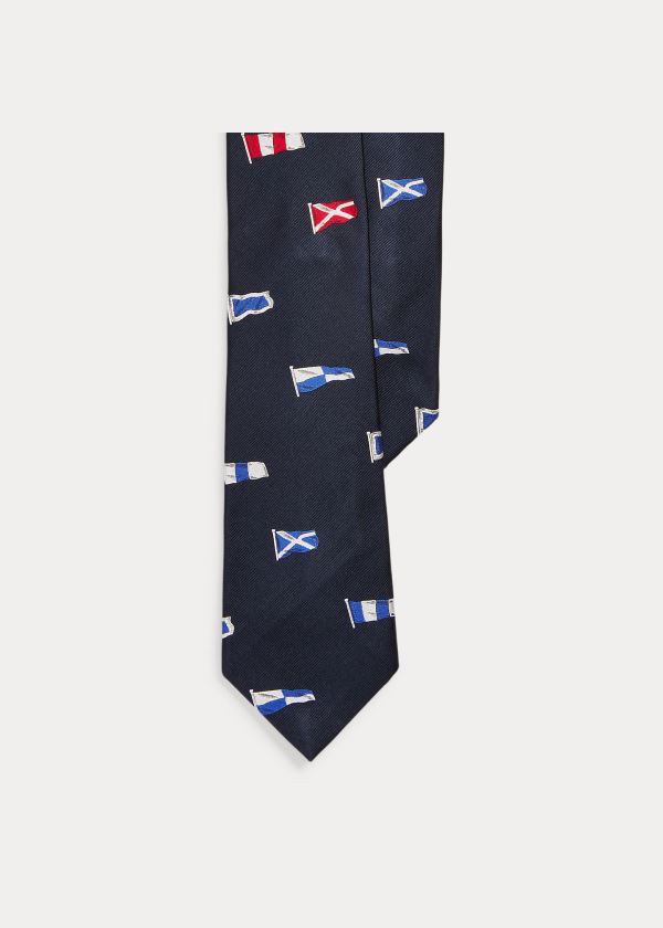 Krawaty Ralph Lauren Signal Flags Silk Tie Męskie Granatowe Królewski Niebieski Niebieskie Czerwone | NZDL8200