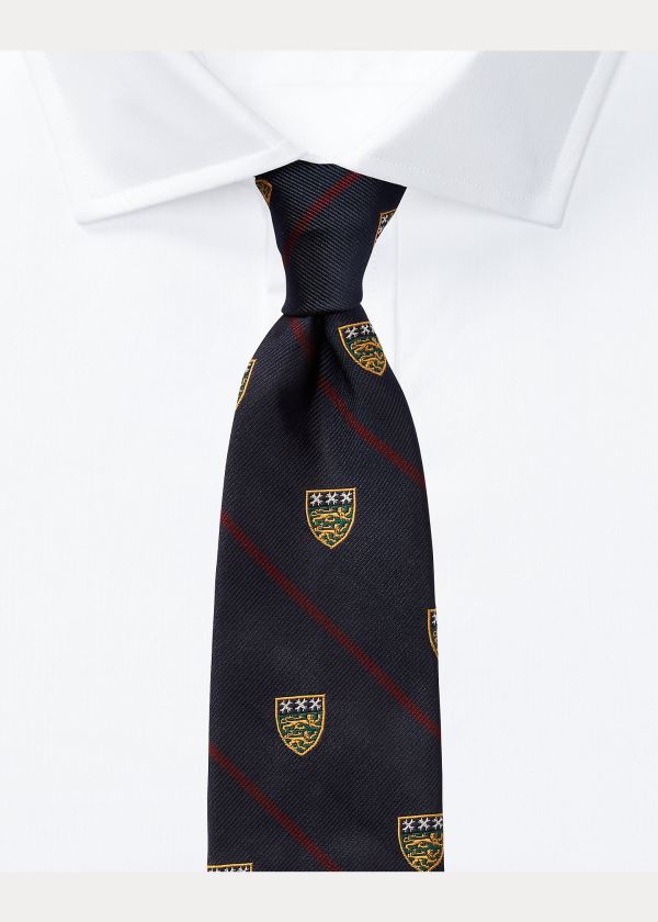 Krawaty Ralph Lauren Silk Narrow Club Tie Męskie Granatowe Bordowe | EMPS3979