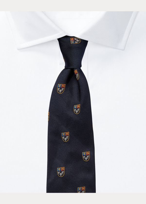 Krawaty Ralph Lauren Silk Narrow Club Tie Męskie Granatowe | IXBX0817