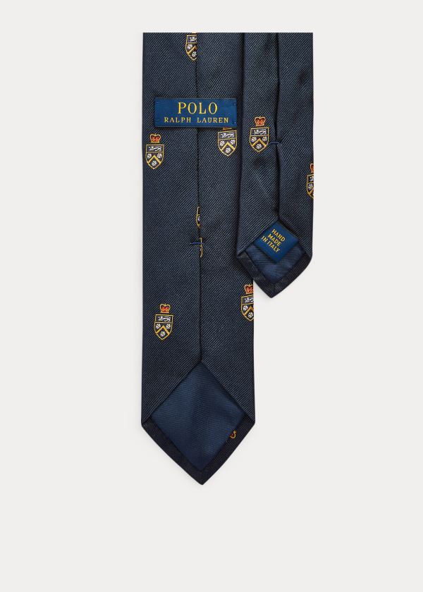 Krawaty Ralph Lauren Silk Narrow Club Tie Męskie Granatowe | JSEY6791