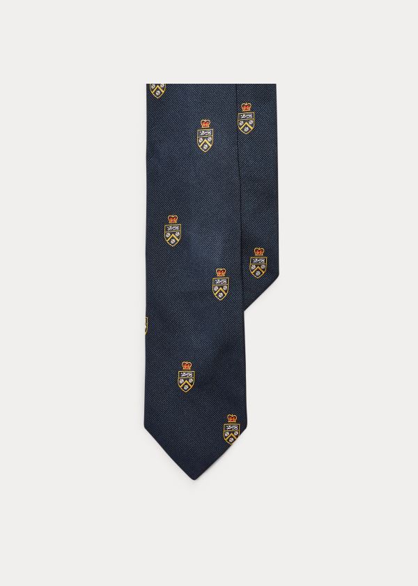 Krawaty Ralph Lauren Silk Narrow Club Tie Męskie Granatowe | JSEY6791