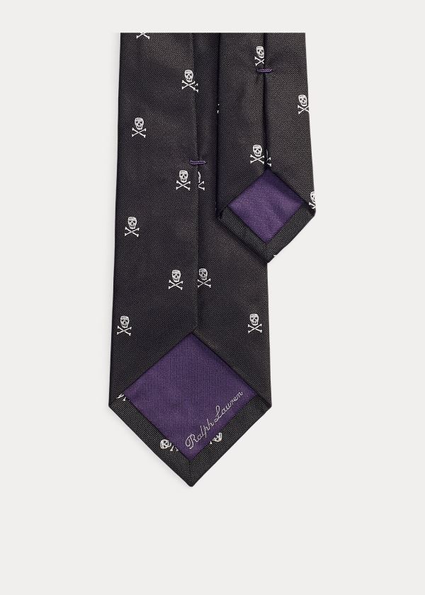 Krawaty Ralph Lauren Skull-and-Crossbones Repp Tie Męskie Czarne | YROD9864