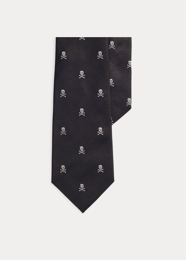 Krawaty Ralph Lauren Skull-and-Crossbones Repp Tie Męskie Czarne | YROD9864