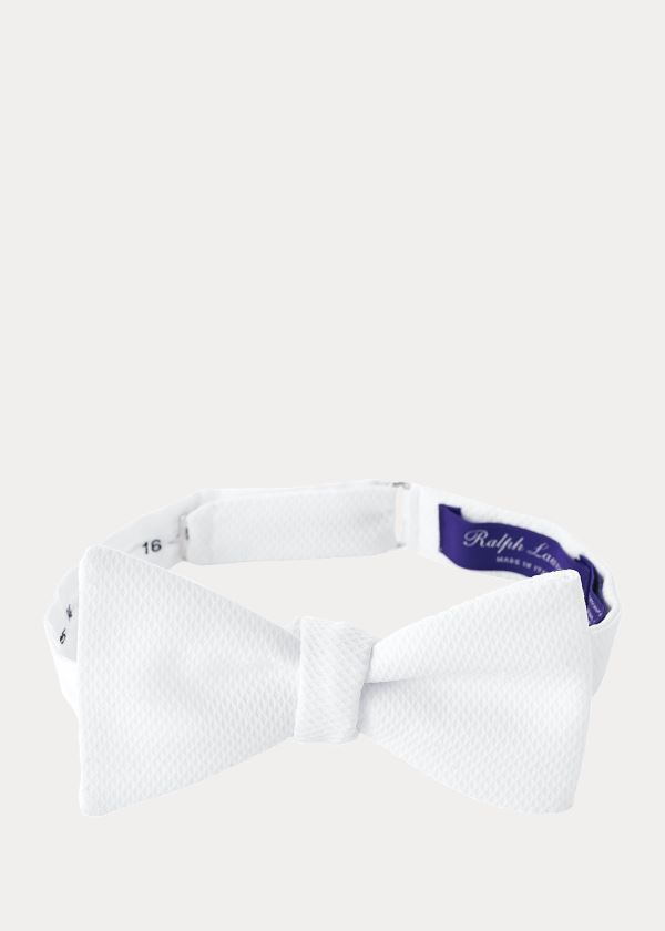 Krawaty Ralph Lauren Solid Cotton Piqu?? Bow Tie Męskie Białe | JEFV5105