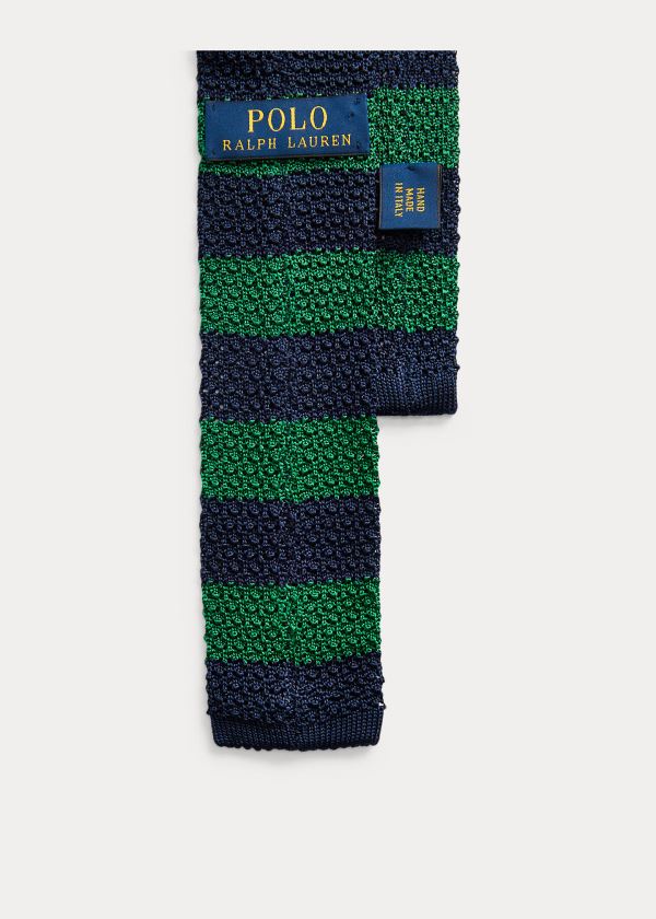 Krawaty Ralph Lauren Striped Knit Silk Tie Męskie Granatowe Zielone | IQRS6298