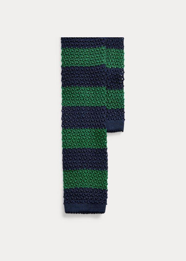 Krawaty Ralph Lauren Striped Knit Silk Tie Męskie Granatowe Zielone | IQRS6298