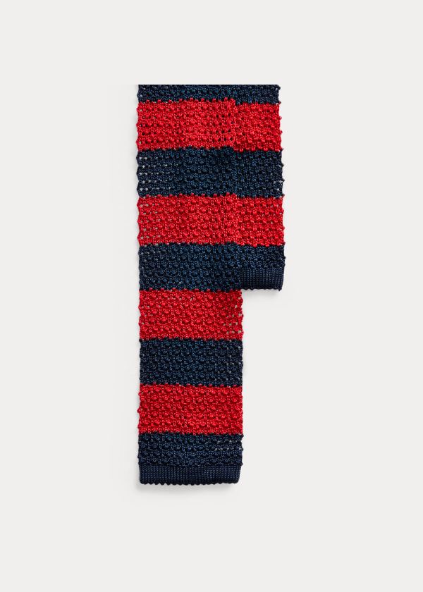 Krawaty Ralph Lauren Striped Knit Silk Tie Męskie Granatowe Czerwone | YUDG8403