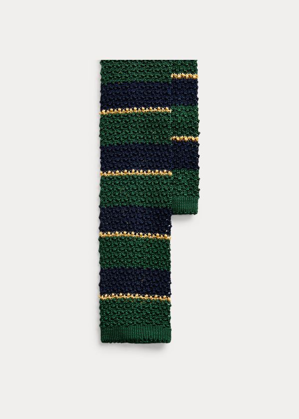 Krawaty Ralph Lauren Striped Knit Silk Tie Męskie Zielone Granatowe Złote | HJTR1546