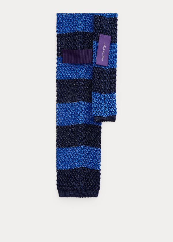 Krawaty Ralph Lauren Striped Knit Silk Tie Męskie Granatowe Królewski Niebieski Niebieskie | NBQO9793