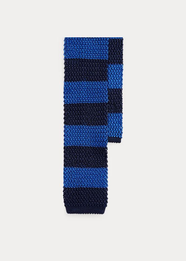 Krawaty Ralph Lauren Striped Knit Silk Tie Męskie Granatowe Królewski Niebieski Niebieskie | NBQO9793