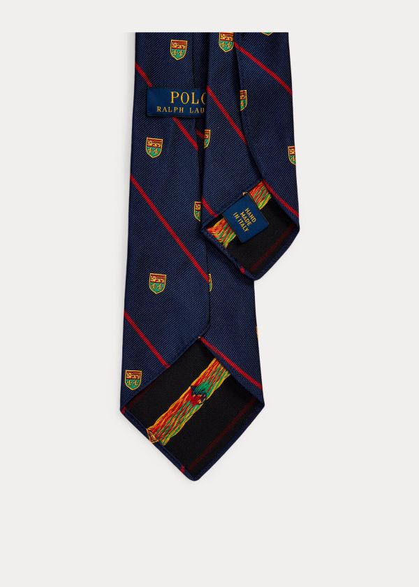 Krawaty Ralph Lauren Striped Silk Club Tie Męskie Granatowe Czerwone | HUJH7929