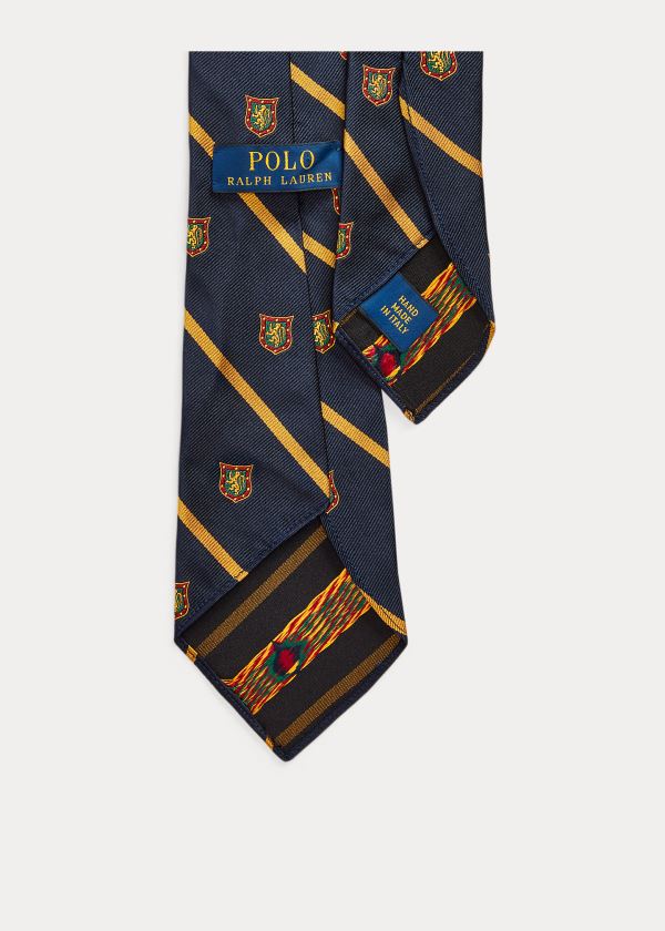 Krawaty Ralph Lauren Striped Silk Club Tie Męskie Granatowe Złote | YCAI7255