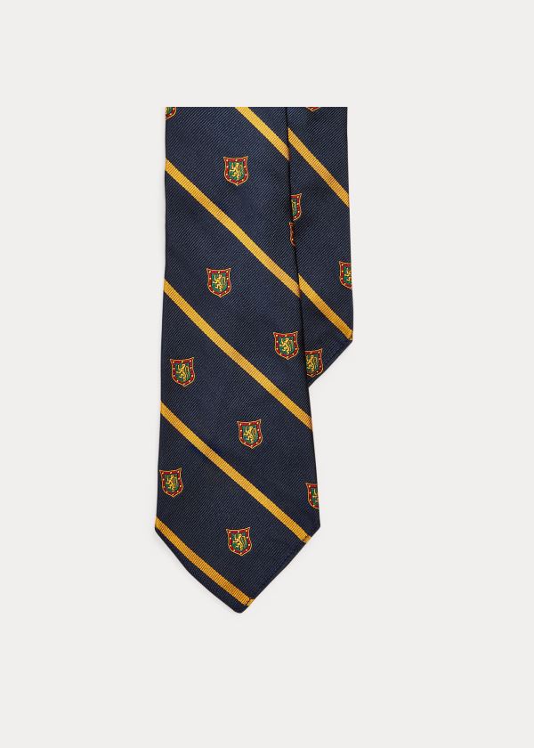 Krawaty Ralph Lauren Striped Silk Club Tie Męskie Granatowe Złote | YCAI7255