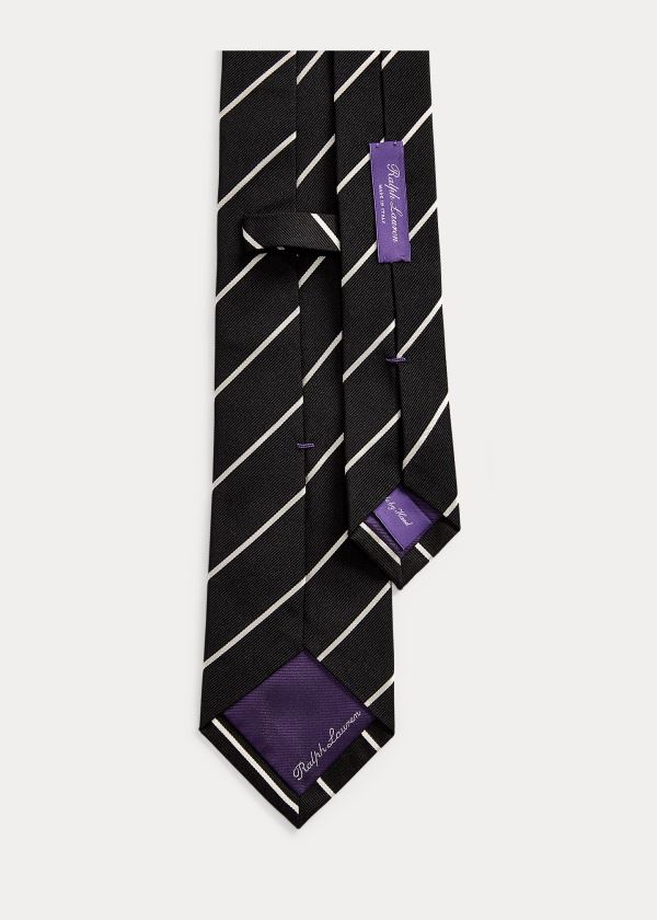 Krawaty Ralph Lauren Striped Silk Faille Tie Męskie Czarne | UAKR3055