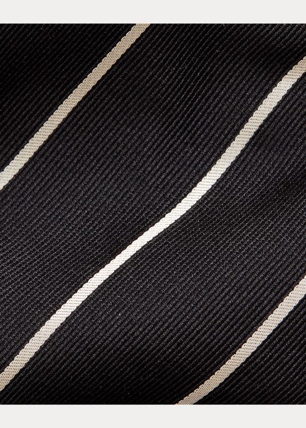 Krawaty Ralph Lauren Striped Silk Faille Tie Męskie Czarne | UAKR3055