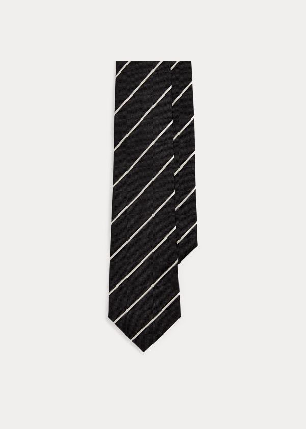 Krawaty Ralph Lauren Striped Silk Faille Tie Męskie Czarne | UAKR3055