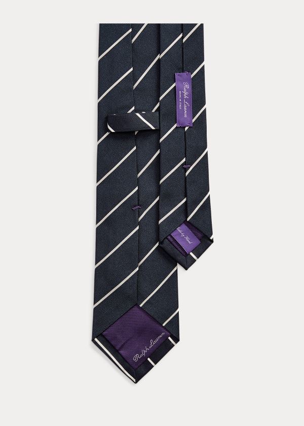 Krawaty Ralph Lauren Striped Silk Faille Tie Męskie Granatowe | SSOV9070