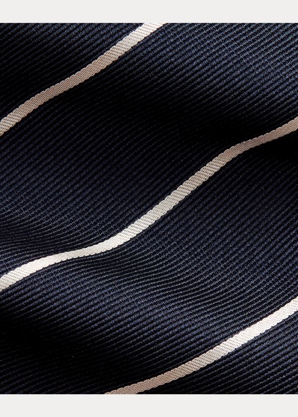 Krawaty Ralph Lauren Striped Silk Faille Tie Męskie Granatowe | SSOV9070