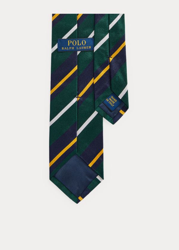 Krawaty Ralph Lauren Striped Silk Narrow Tie Męskie Zielone Granatowe Złote Białe | WIZV0849