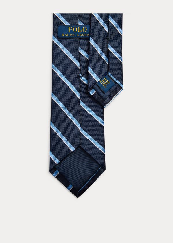 Krawaty Ralph Lauren Striped Silk Narrow Tie Męskie Granatowe | SYHO2573