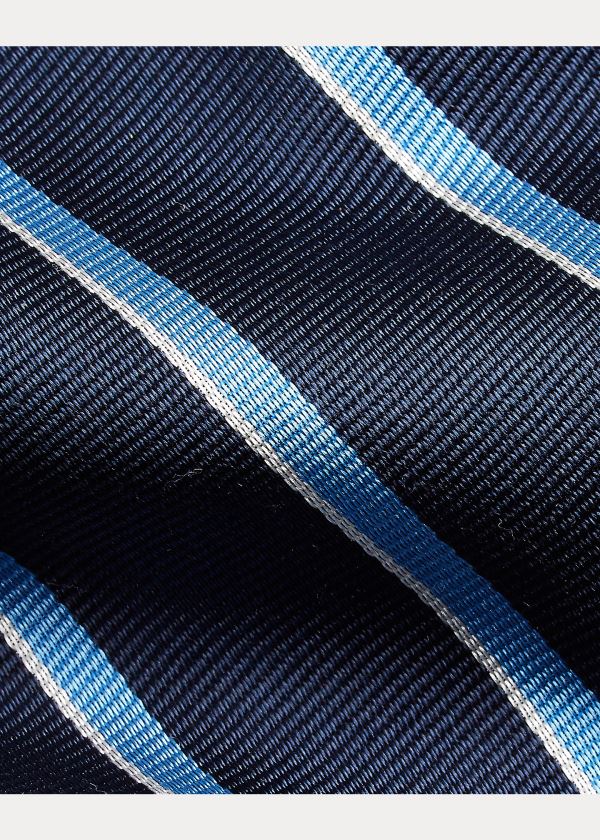 Krawaty Ralph Lauren Striped Silk Narrow Tie Męskie Granatowe | SYHO2573