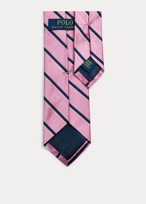 Krawaty Ralph Lauren Striped Silk Narrow Tie Męskie Różowe | IPBE3496