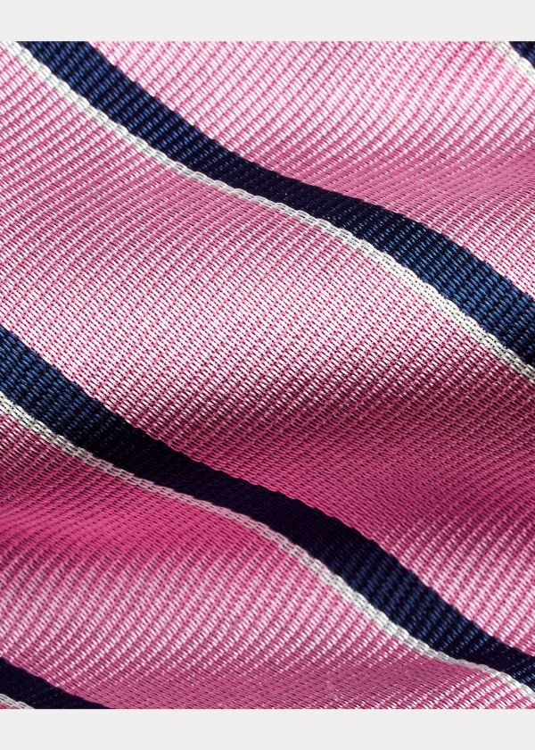 Krawaty Ralph Lauren Striped Silk Narrow Tie Męskie Różowe | IPBE3496