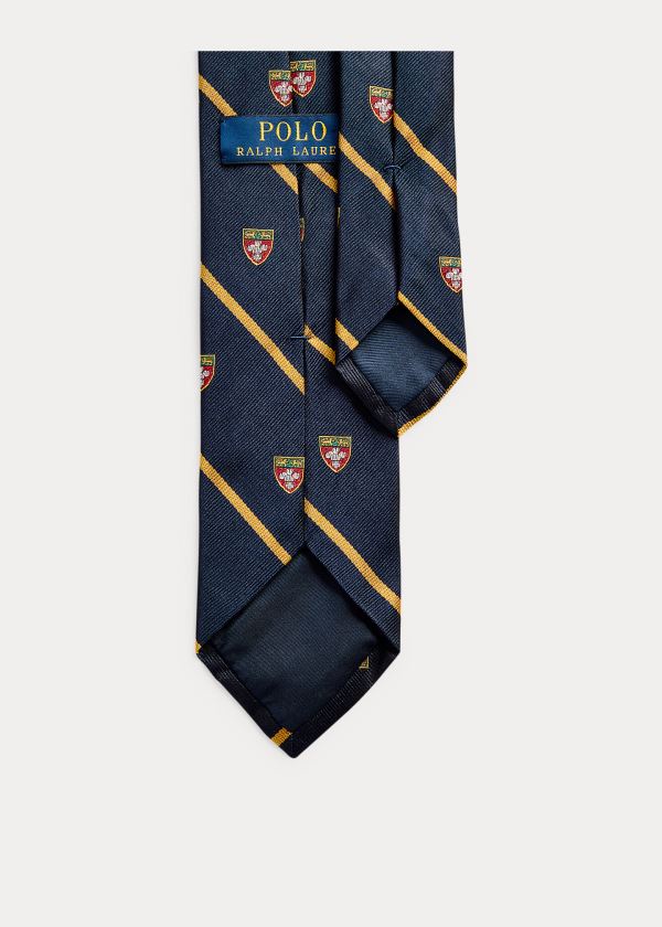 Krawaty Ralph Lauren Striped Silk Narrow Club Tie Męskie Granatowe | RWSX9409