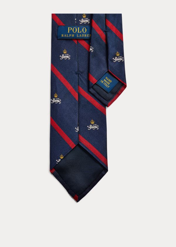 Krawaty Ralph Lauren Striped Silk Narrow Club Tie Męskie Granatowe | MJWE5260