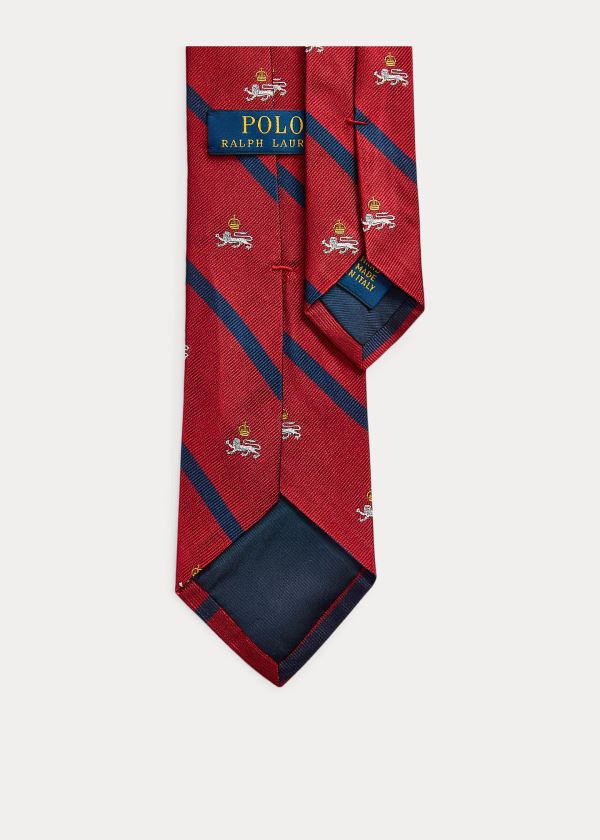 Krawaty Ralph Lauren Striped Silk Narrow Club Tie Męskie Czerwone | YCMY5943