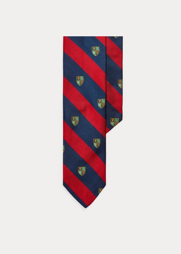 Krawaty Ralph Lauren Striped Silk Narrow Club Tie Męskie Granatowe Czerwone | SHVA1414