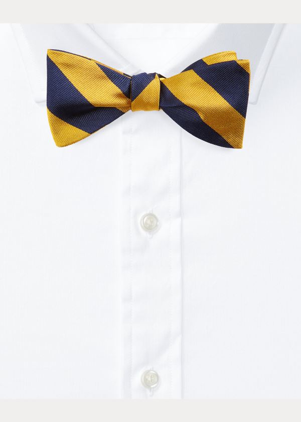 Krawaty Ralph Lauren Striped Silk Repp Bow Tie Męskie Granatowe Złote | AHBE7730