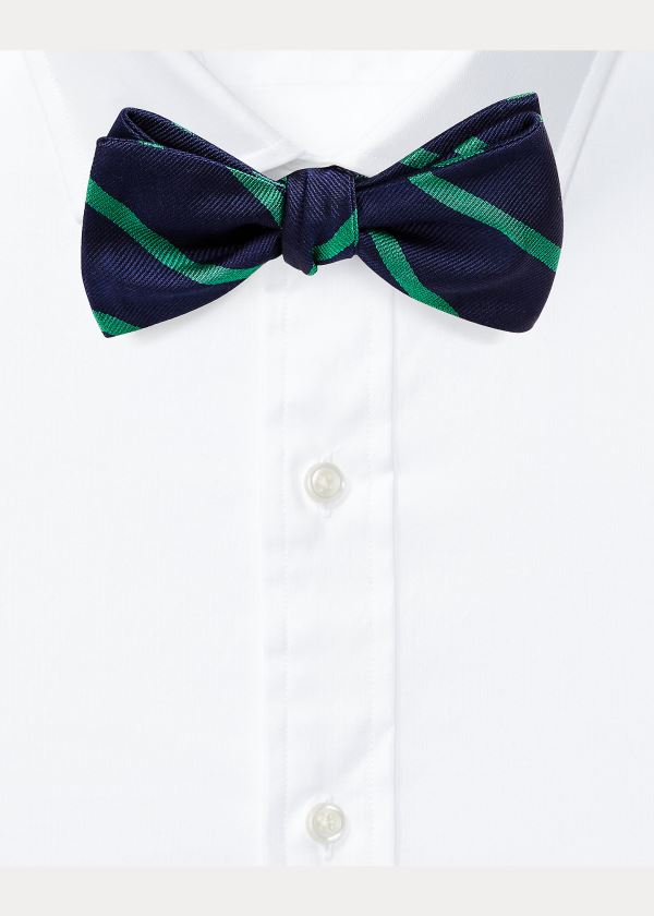 Krawaty Ralph Lauren Striped Silk Repp Bow Tie Męskie Granatowe Zielone | TCUZ2055