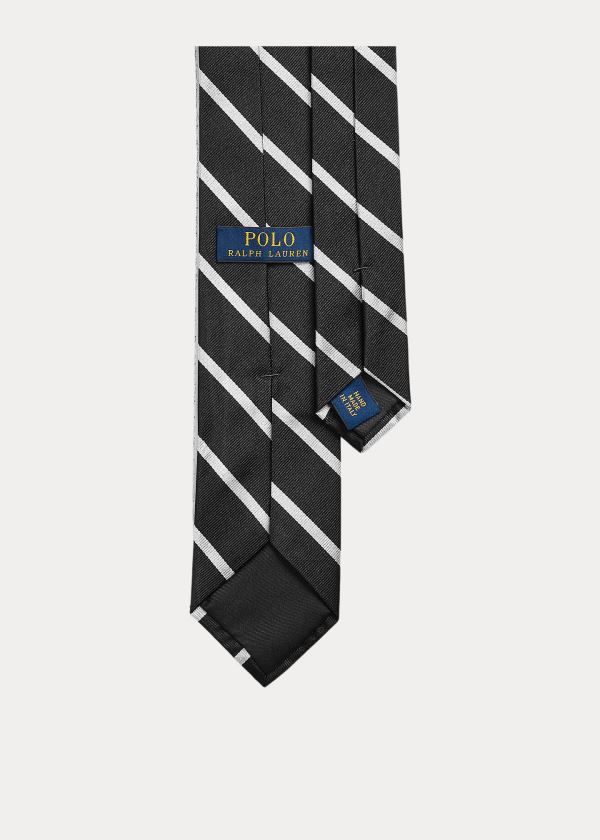 Krawaty Ralph Lauren Striped Silk Repp Narrow Tie Męskie Czarne Białe | YLWR9099